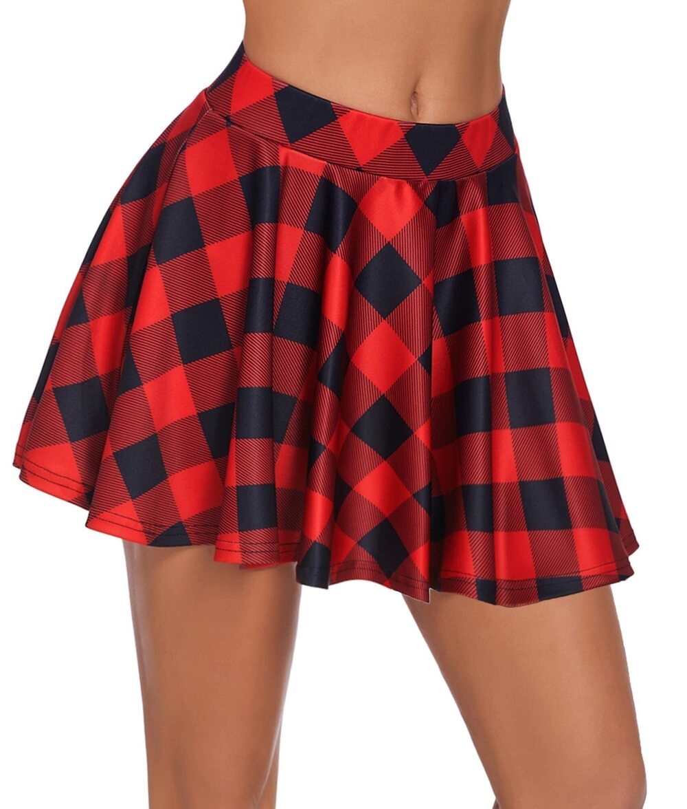 2184 Schoolgirl Lingerie Costume Plaid Mini Skater Skirt Sexy Pleated Short